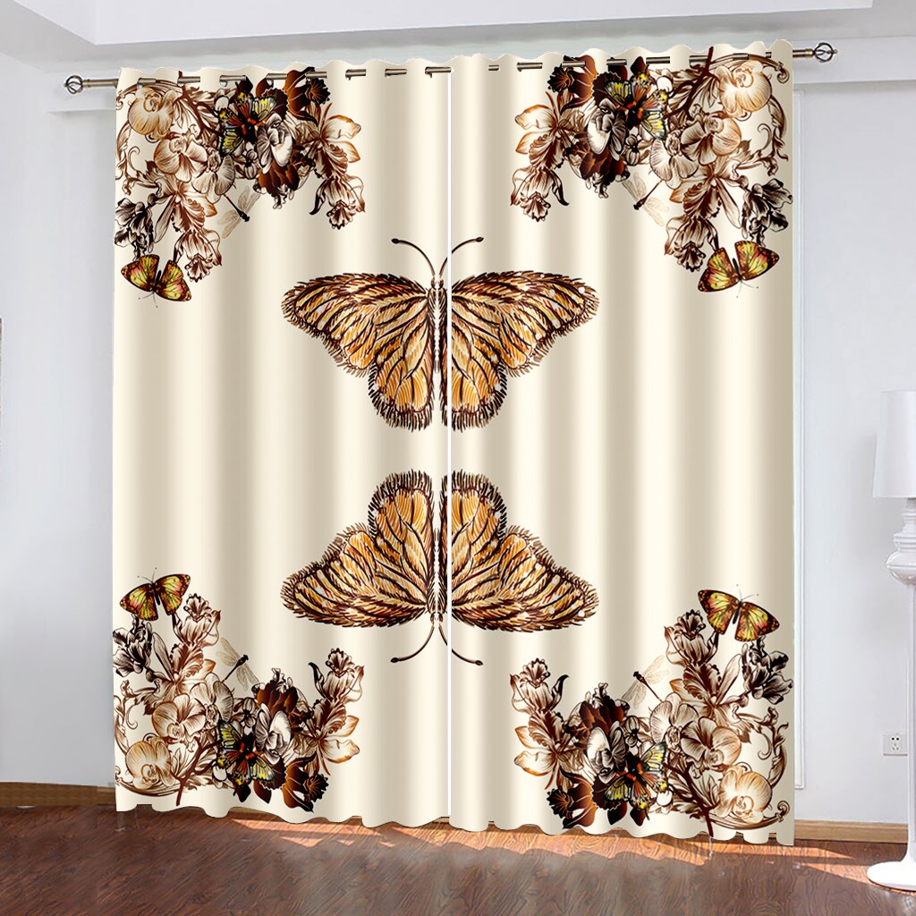 여아용 꽃 무늬 배경 더블 나비 커튼, 침실 폴리에스테르 차광 창 스크린, 가정용 섬유